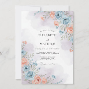 Staubblau lyrische Aquarell-Hochzeit Einladung