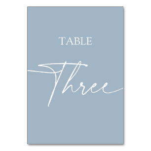 Staubblau minimalistischer eleganter Tisch drei Tischnummer