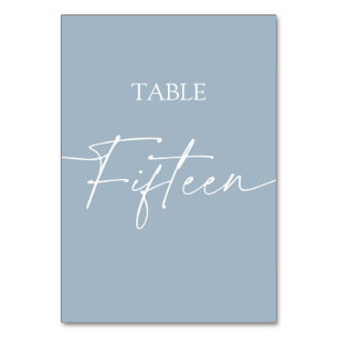 Staubblau minimalistischer eleganter Tisch fünfzeh Tischnummer