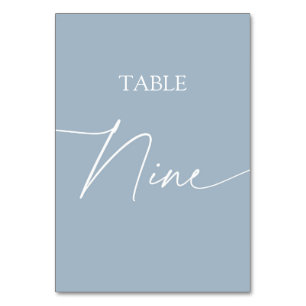 Staubblau minimalistischer eleganter Tisch neun Tischnummer