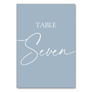 Staubblau minimalistischer eleganter Tisch sieben Tischnummer