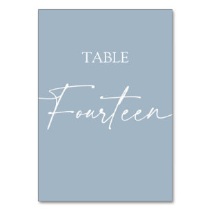 Staubblau minimalistischer eleganter Tisch vierzeh Tischnummer