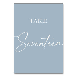 Staubblau minimalistisches elegantes Siebzehn Tischnummer