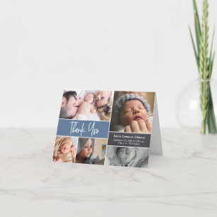 Staubblau Moderne Foto-Collage Baby Shower Dankeskarte
