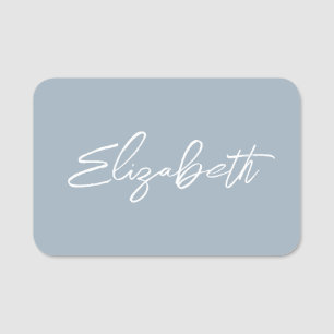 Staubblau moderne Pinsel-Schrift Namensschild