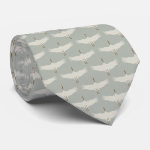 Staubblau neutrale Vögel Kraniche Art Deco Muster Krawatte