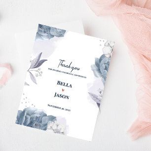 Staubblau Romantische Florale Hochzeits-Dankeschön Postkarte
