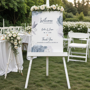 Staubblau Romantisches Florales Hochzeitswillkomme Poster