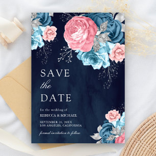 Staubblau Rosa Blumenrose Navy Hochzeit Save The Date