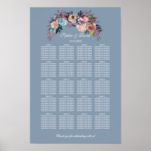 Staubblau-rosa Blumensitzplan für 160 Gäste Poster