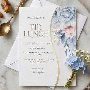 Staubblau Rosa Floral Gold Kurve Eid Mittagessen P Einladung