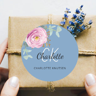 Staubblau rosa florale Eukalyptus-Dankeschön Runder Aufkleber