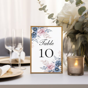 Staubblau Rosenrot Florale Hochzeit Tischnummern