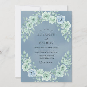 Staubblau ruhige botanische Hochzeit Einladung