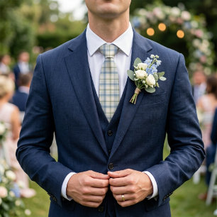 Staubblau-Sage-Grün-Karo-Hochzeitsanzug im klassis Krawatte
