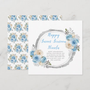 Staubblau silber elegante Blumen Sweet Sixteen Karte