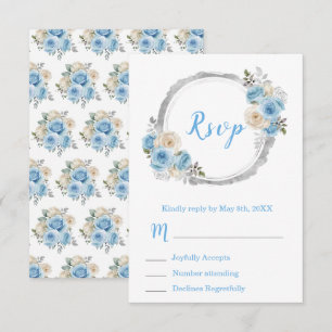 Staubblau Silber Elegante Blumen Sweet Sixteen RSVP Karte
