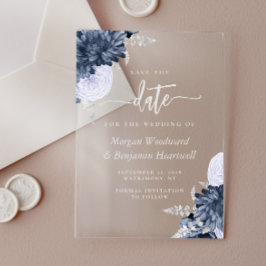 Staubblau silberne florale Hochzeit - Termin vorme Acryleinladungen