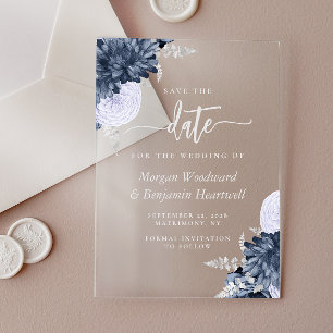 Staubblau silberne florale Hochzeit - Termin vorme Acryleinladungen