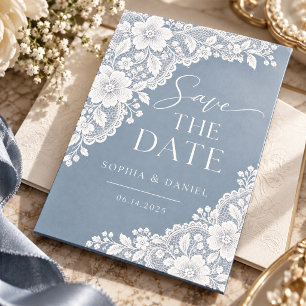 Staubblau-Spitzen-Blumen-Elegante Hochzeit Save The Date