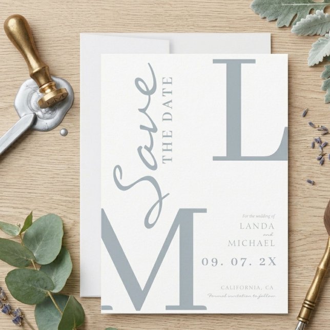 Staubblau stilvolle Monogramm-Hochzeit Save The Date (Von Creator hochgeladen)