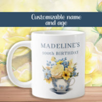 Staubblau Teetasse gelbe Blumen