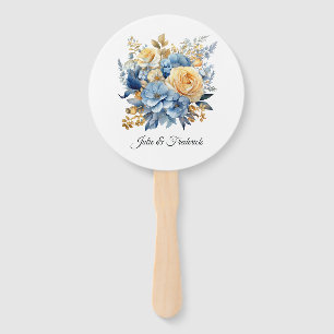 Staubblau und Gold Florale Hochzeit Fächer