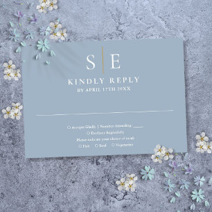 Staubblau und Gold Monogramm Hochzeit RSVP Karte