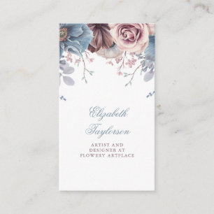 Staubblau und Mauve Aquarell Blumen Vintage Visitenkarte