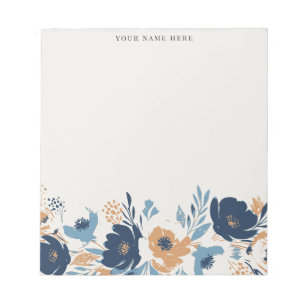 Staubblau und orangefarbene Blumenaquarellmalerei  Notizblock