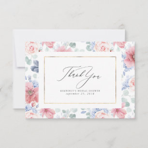 Staubblau und rosa florale elegante kleine Dankesc Dankeskarte