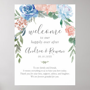 Staubblau und rosa florale Glücklich bis ans Ende Poster
