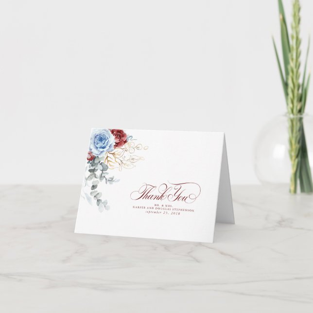 Staubblau und rote Blumen Boho Danke (Vorderseite)