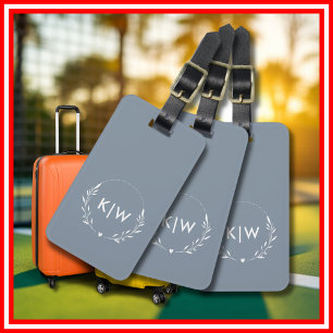 Staubblau und Weiß Modernes Initialen-Monogramm Gepäckanhänger