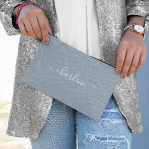 Staubblau und weiße elegante Name Zubehörtasche