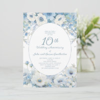 Staubblau Weiße Floral 10. Jubiläum