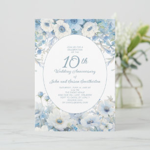Staubblau Weiße Floral 10. Jubiläum Einladung