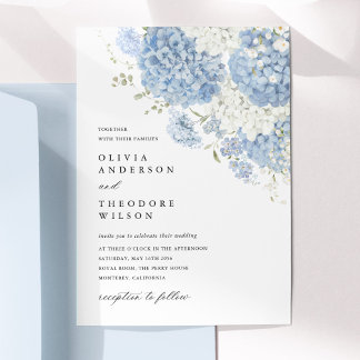 Staubblau Weiße Florale Elegante Hochzeit Einladung