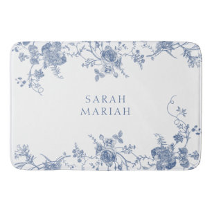 Staubblau & Weiße Florale Toile Personalisierter N Badematte