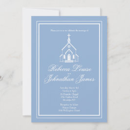 Staubblau Weiße Kirche Kapelle Elegante Hochzeit Einladung