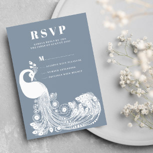 Staubblau-weiße königliche Pfauen elegante RSVP Einladung