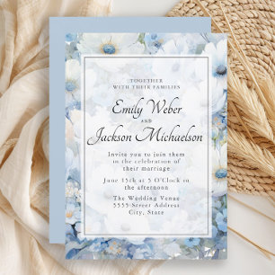 Staubblau Weiße Wasserfarben Florale Hochzeit Einladung