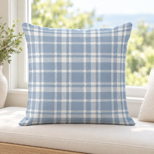 Staubblau-weißes Tartan-Karo-Muster Kissen