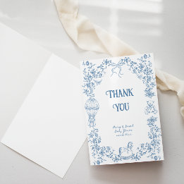 Staubblau Whimsical Blumen Baby Shower Dankeskarte