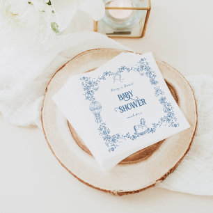 Staubblau whimsielles Blumen-Baby-Shower Serviette