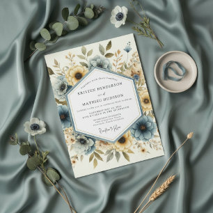 Staubblaue Anemone Romantische Hochzeit Einladung