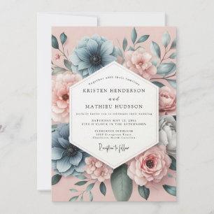 Staubblaue Anemone Romantische Hochzeit Einladung