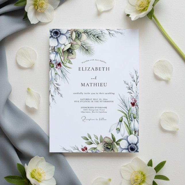 Staubblaue Anemone Winterhochzeit Einladung (Von Creator hochgeladen)