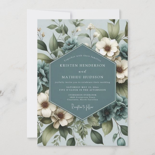 Staubblaue Anemonenblüten-Hochzeit Einladung (Vorderseite)