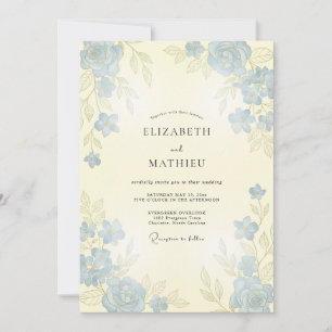 Staubblaue anmutige Rosenhochzeit Einladung